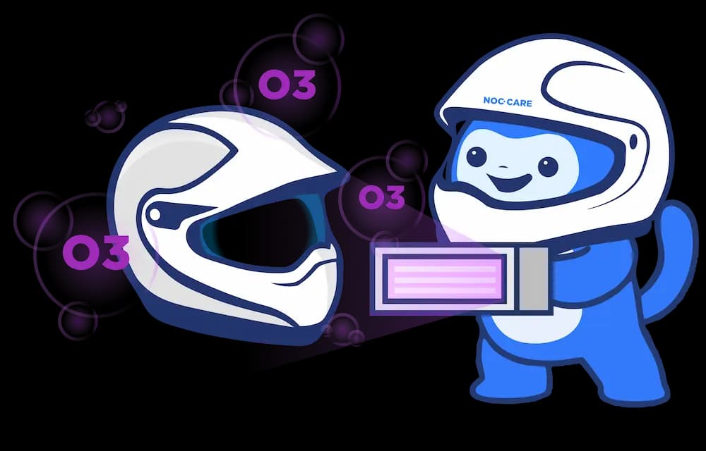 รูปภาพประกอบหมวกกันน็อคที่ถูก Ozone ฆ่าเชื้อโรค